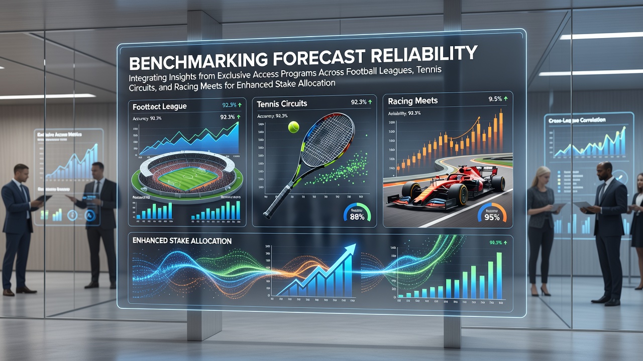 Visualization of forecast reliability metrics across football leagues, tennis circuits, and racing meets