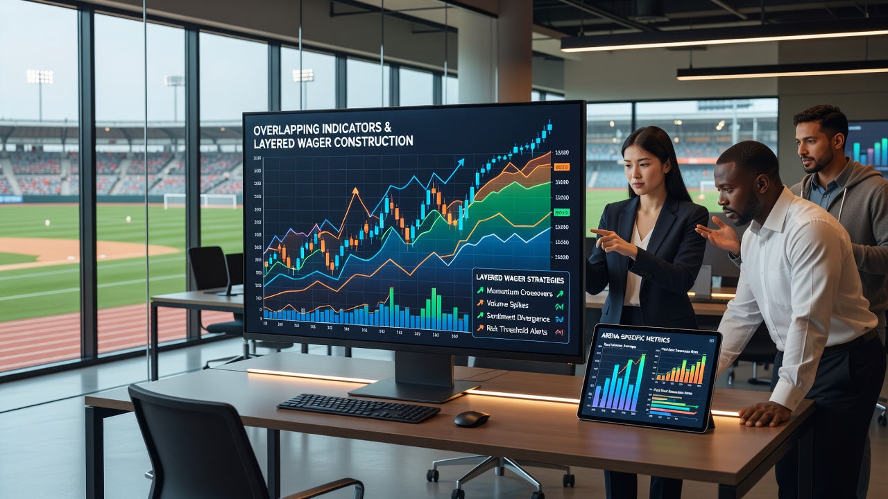 Dashboard interface showing integrated charts of football, tennis, and horse racing indicators for accumulator wager planning