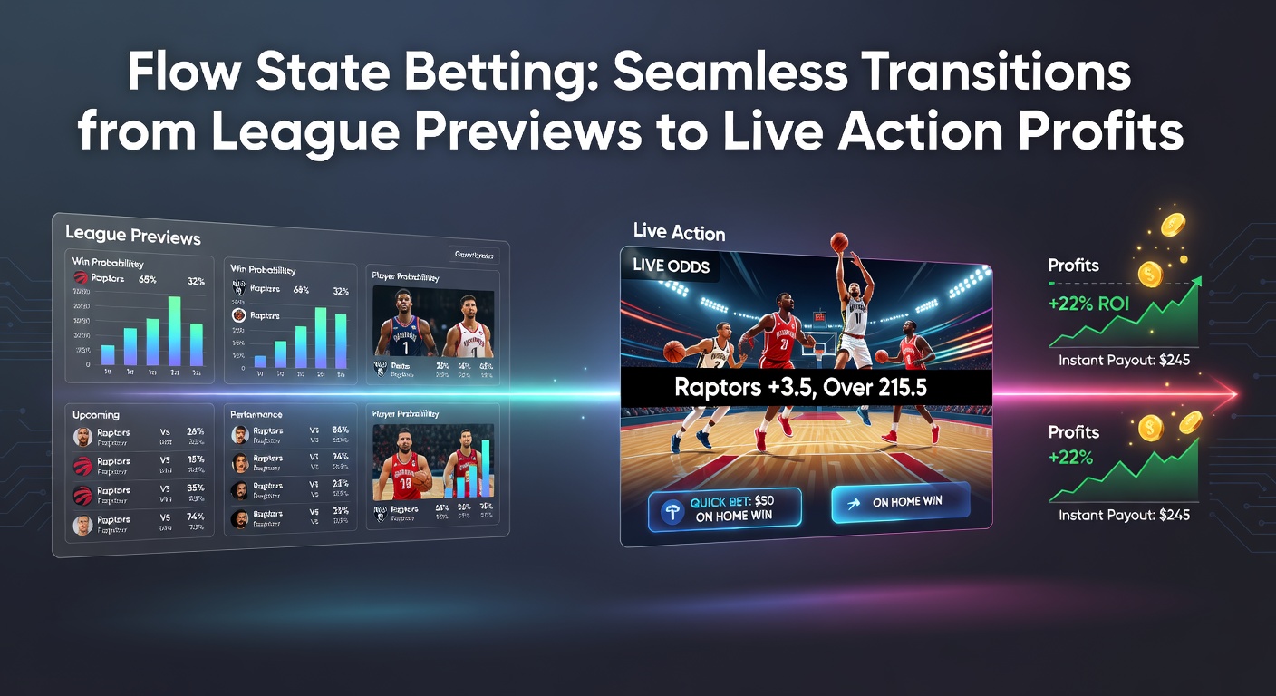 Bettors analyzing league previews on screens transitioning to live match action with odds shifting in real time