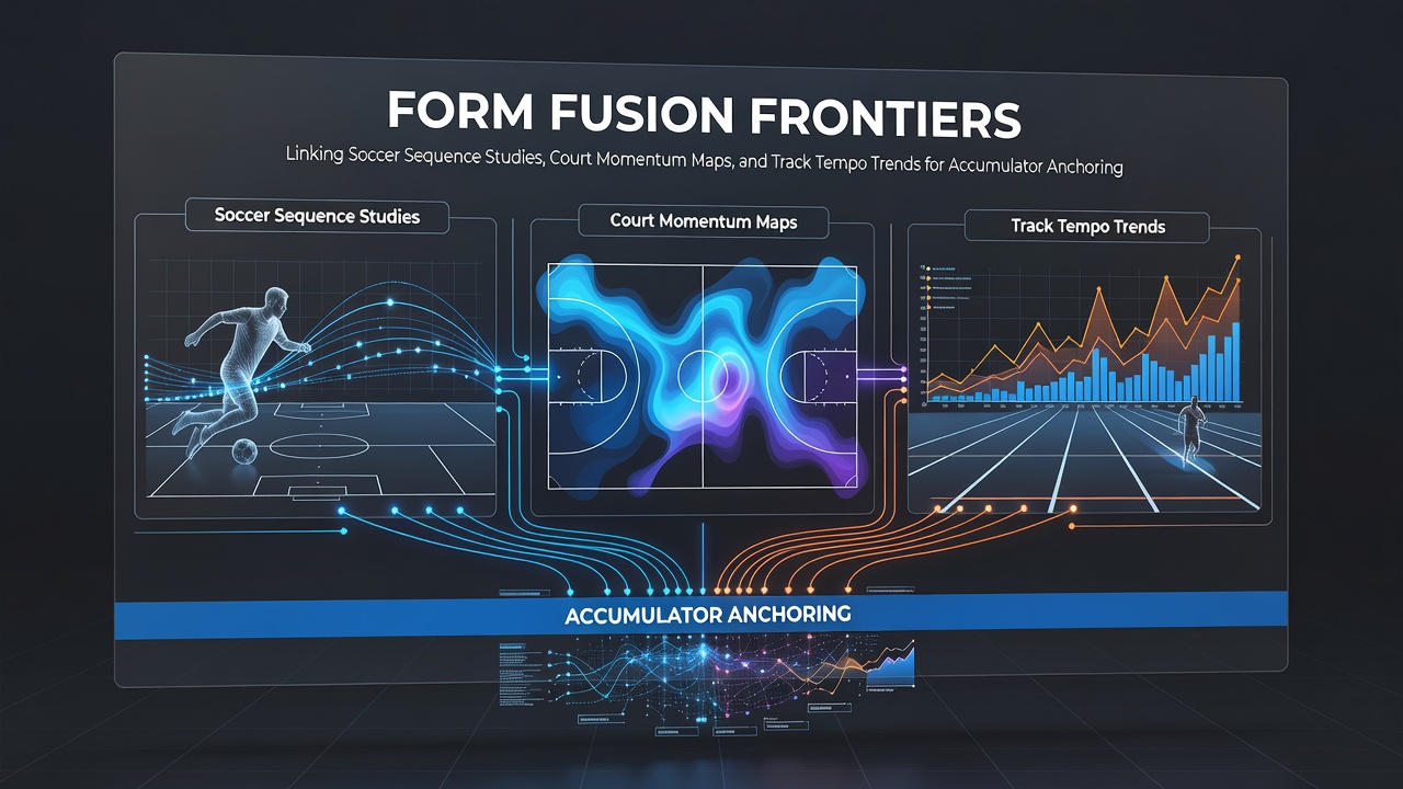 Integrated visualization showing soccer sequence data flows connecting with tennis court momentum indicators and horse racing tempo patterns