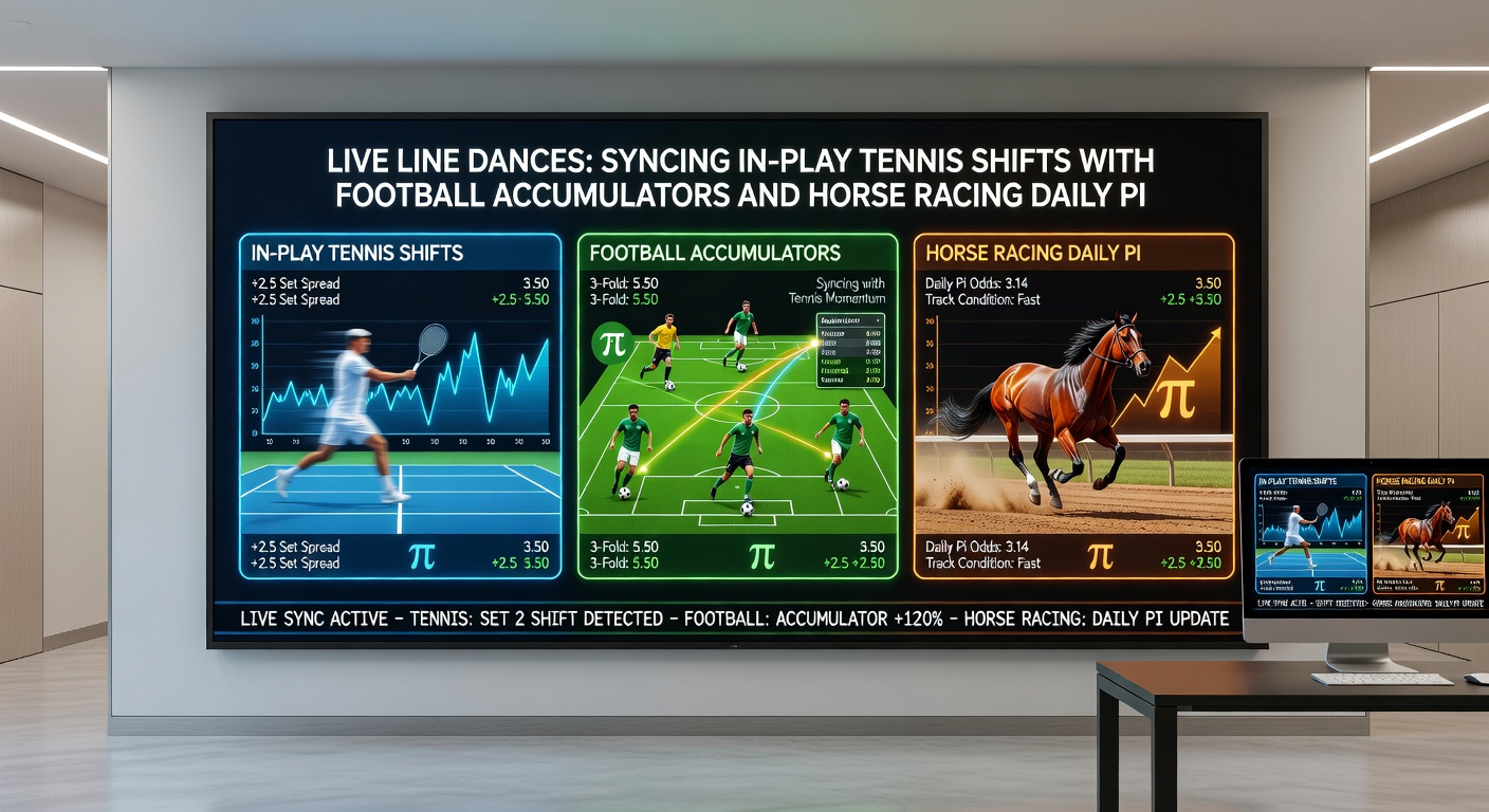 Collage of football accumulator slip, live tennis odds screen, and horse racing starting gate with punters in stands
