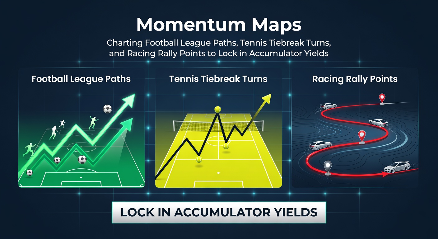Graph overlaying football league momentum curves with tennis tiebreak shifts and rally racing point trajectories, highlighting accumulator yield patterns