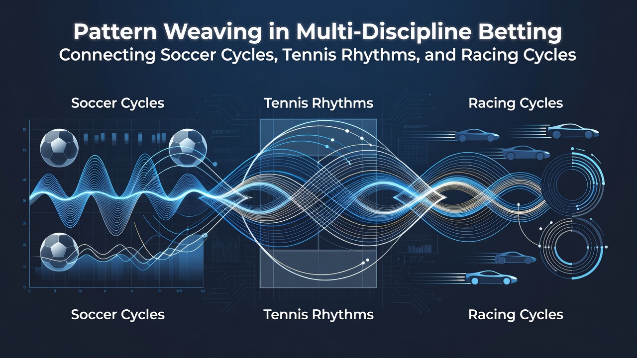 Diagram showing rhythmic connections between tennis match progressions, soccer fixture blocks, and horse racing daily form indicators