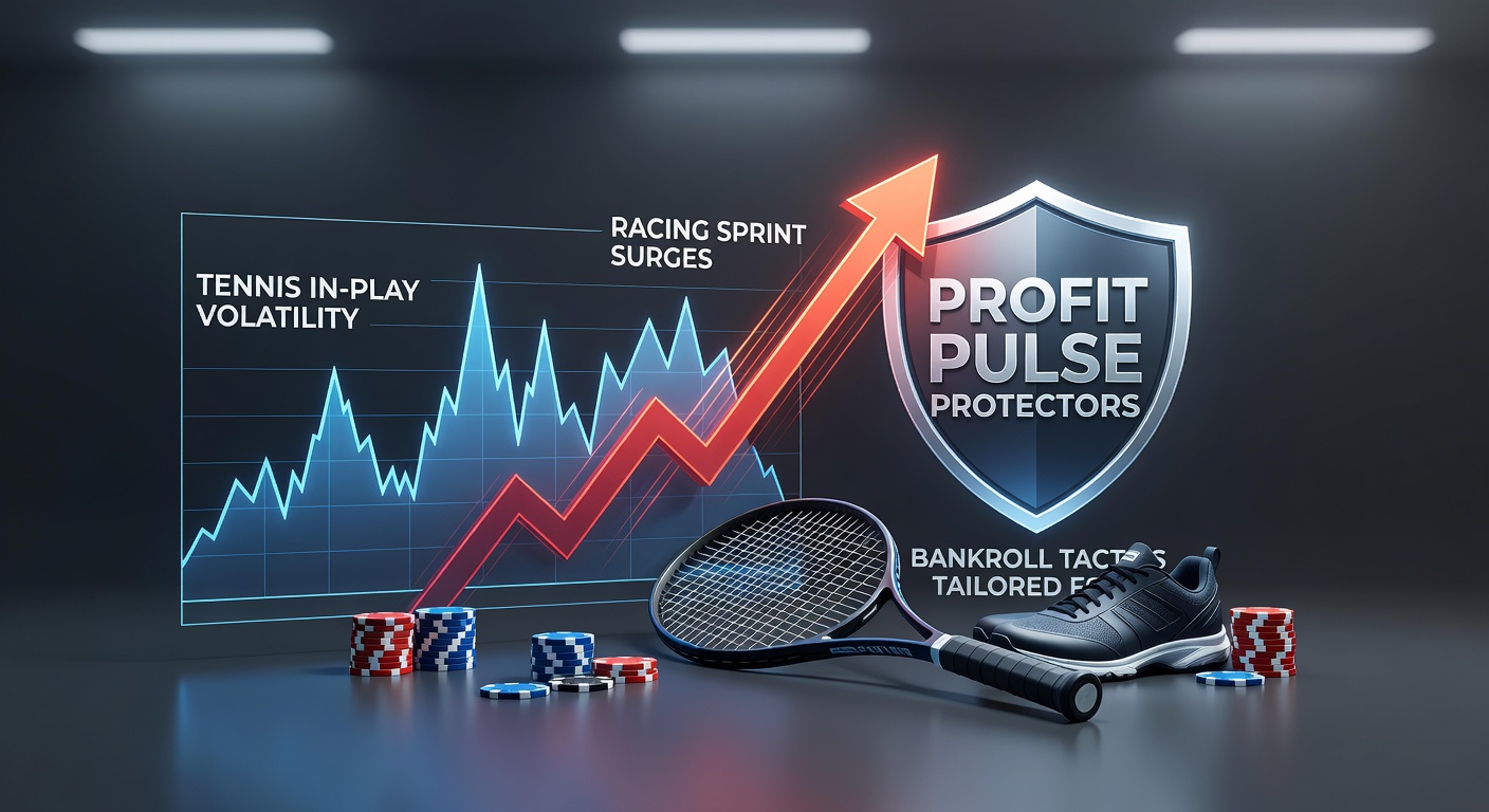 Dynamic chart illustrating bankroll swings during live tennis matches and horse racing sprints, highlighting volatility peaks and protective strategies