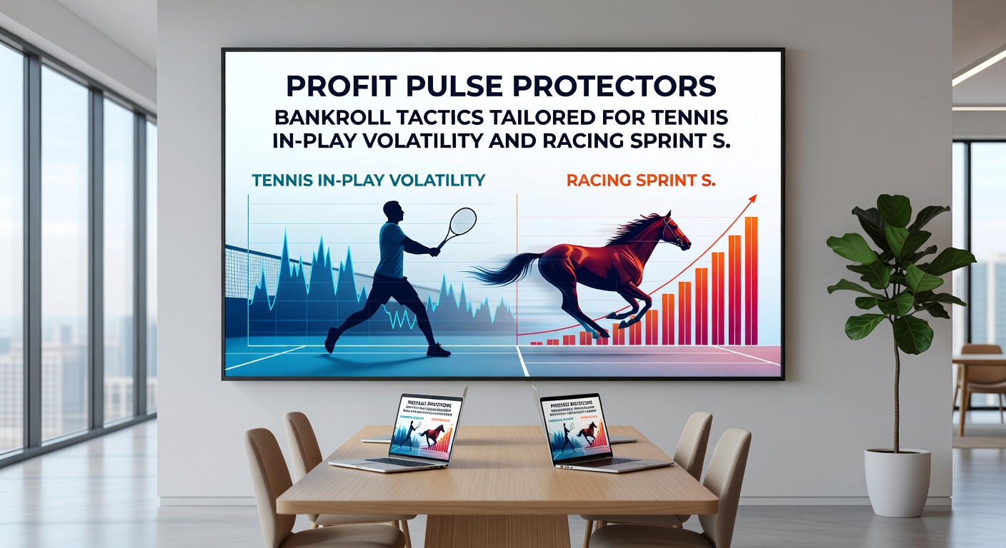 Infographic of bankroll pyramid with tennis volatility waves and racing sprint graphs, showing layered protection tactics in action