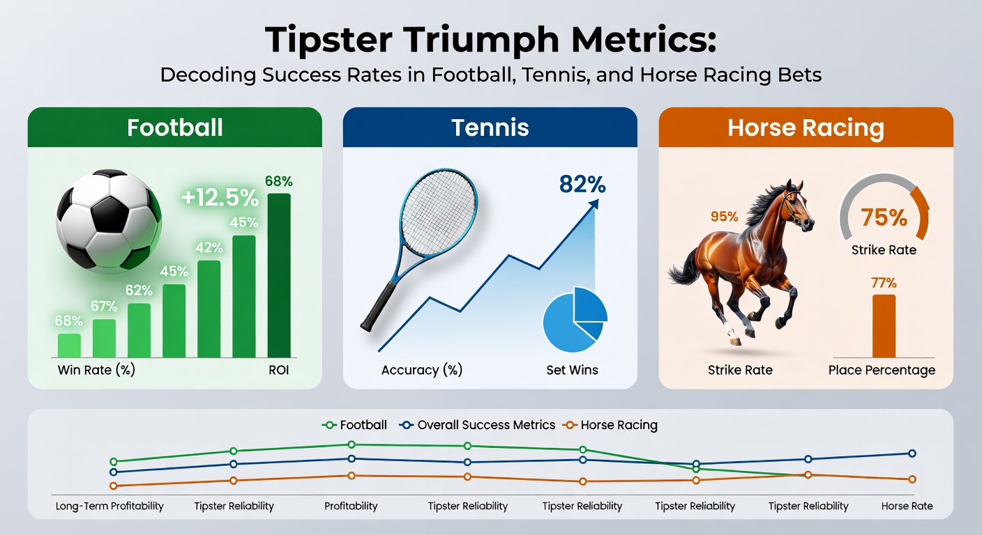 Graph showing tipster success rates across football, tennis, and horse racing with rising profit lines over time
