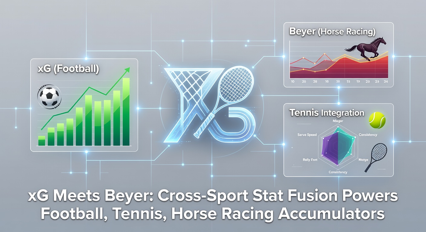 Graph overlay showing xG models intersecting with Beyer speed figures and tennis serve metrics in a multi-sport accumulator visualization